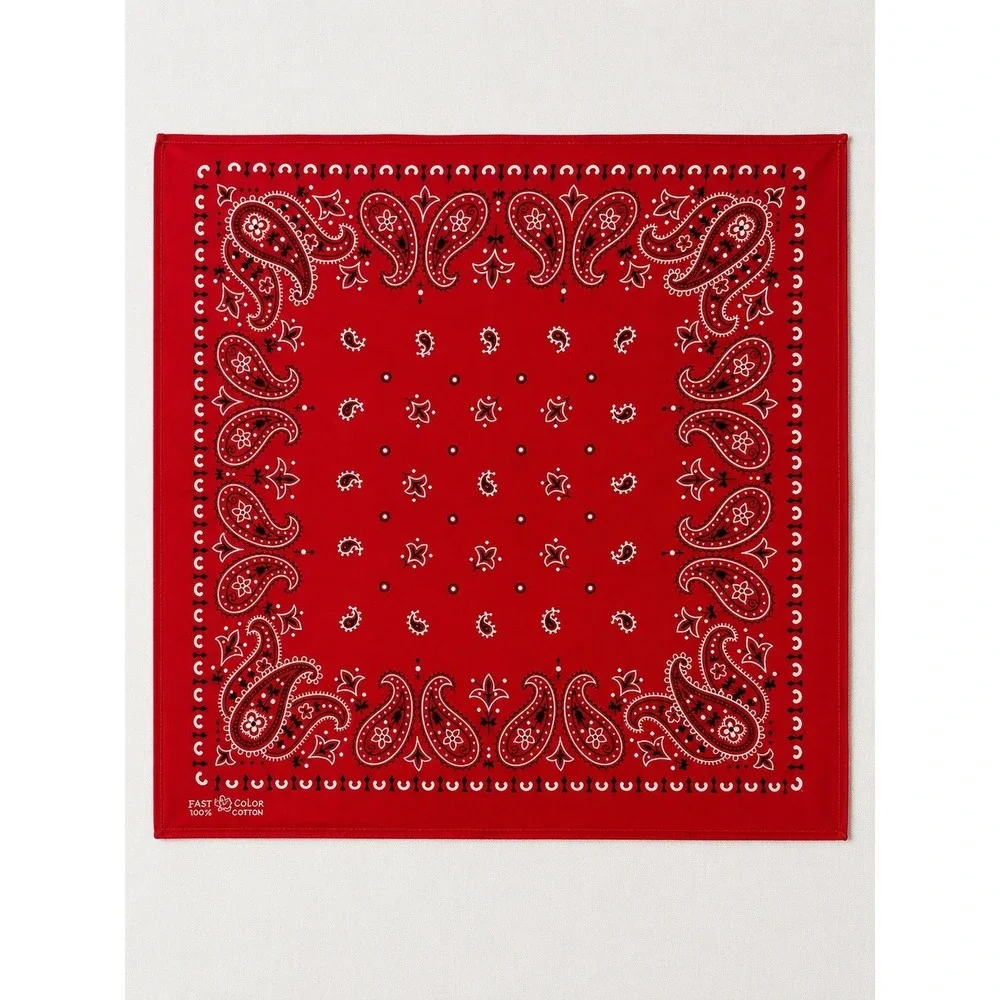 Vintage Fast Color Trunk Up Red Paisley Cotton Bandana Elephant Logo USA 70s